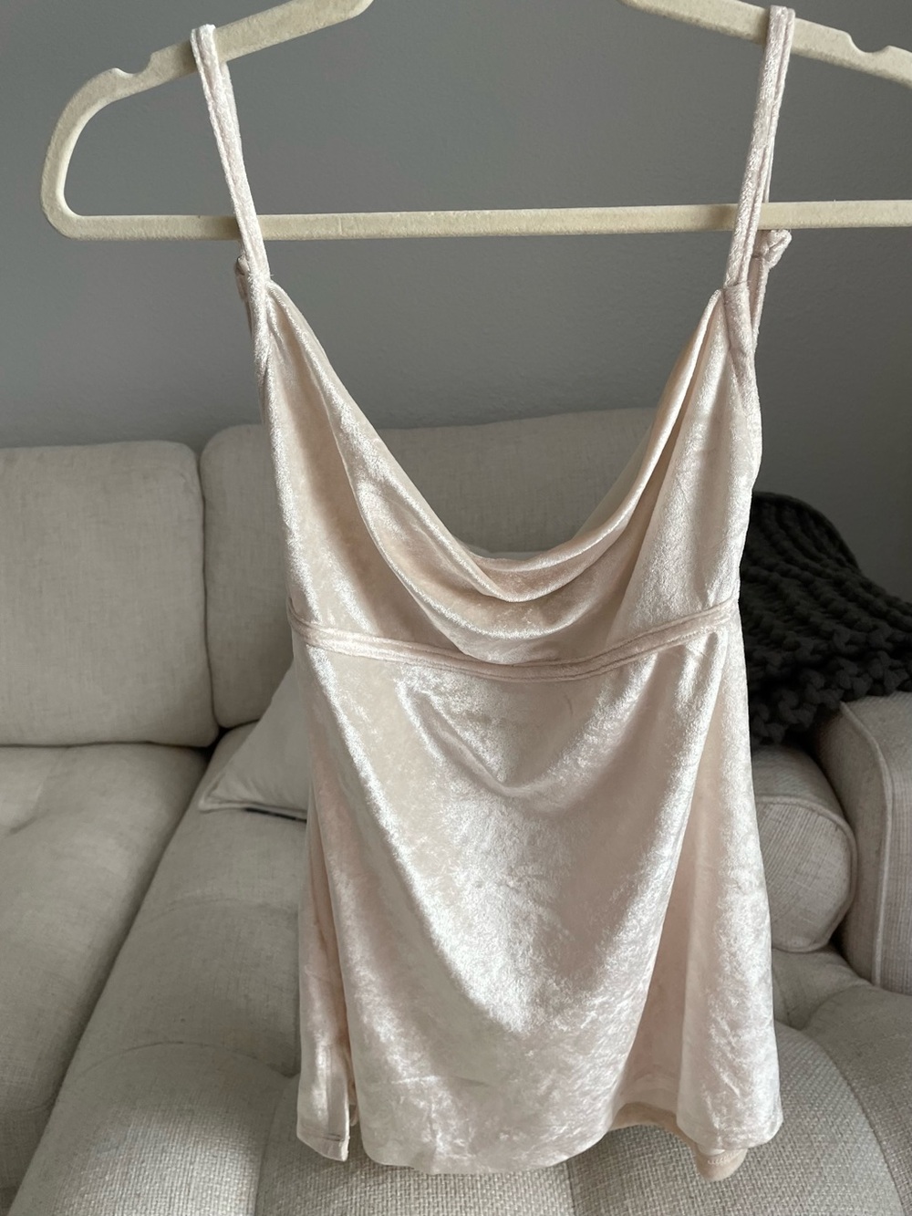 NWT Free People All Night Velvet Cowl Neck Open Back Camisole Champagne $68
